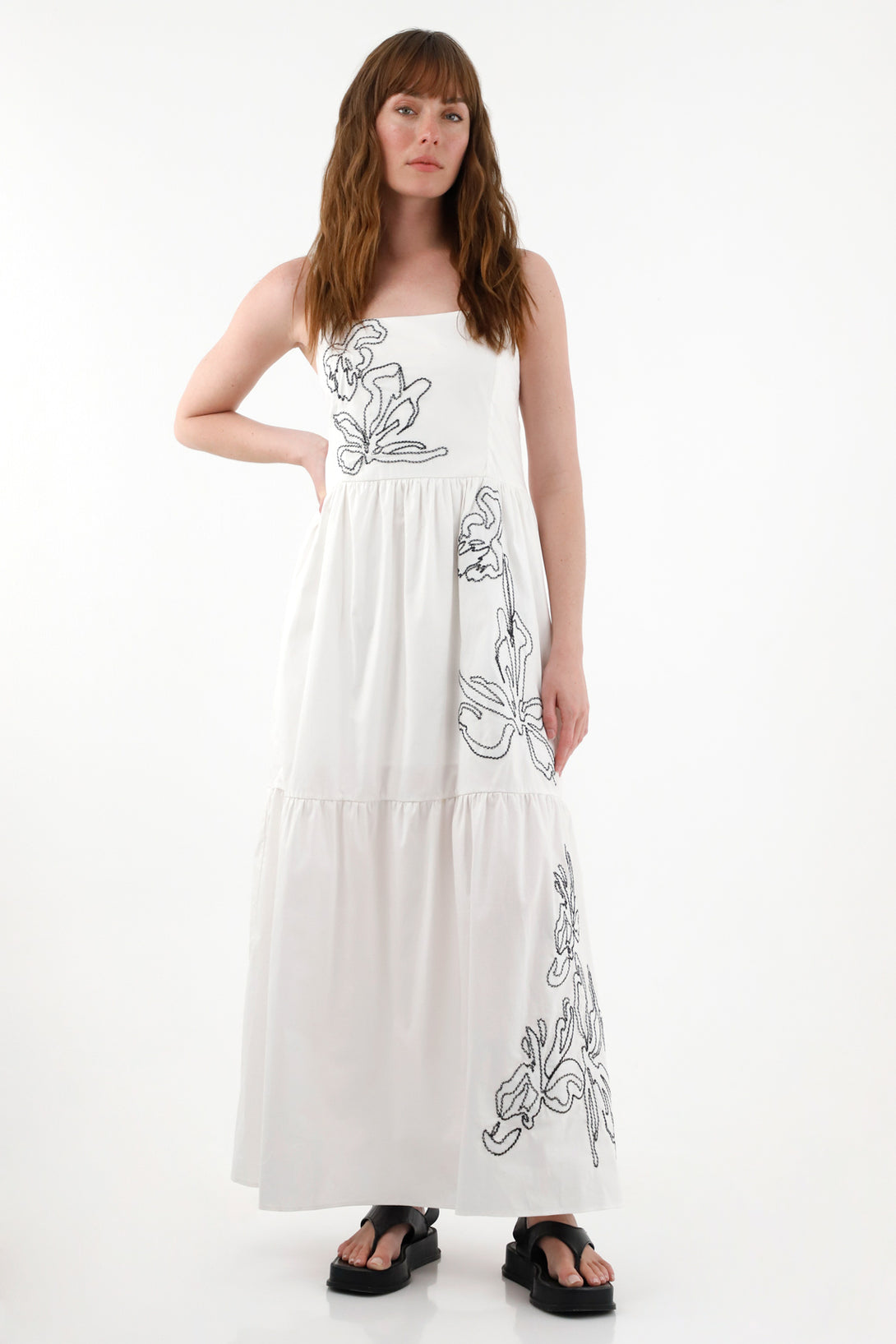 Women's Wide Strap Embroidered Dress