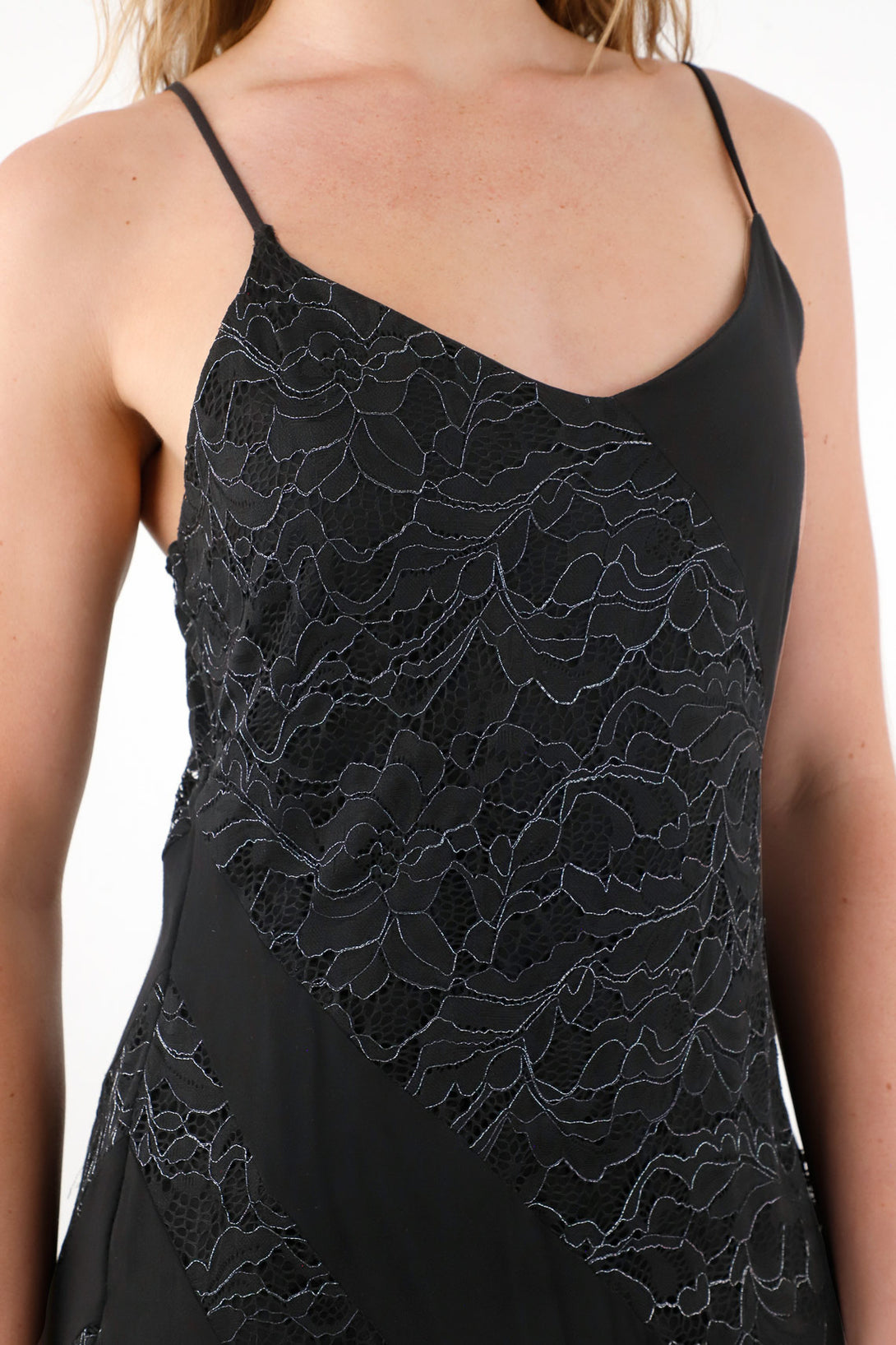 Women's Long Dress with Fabric Mix and Shine