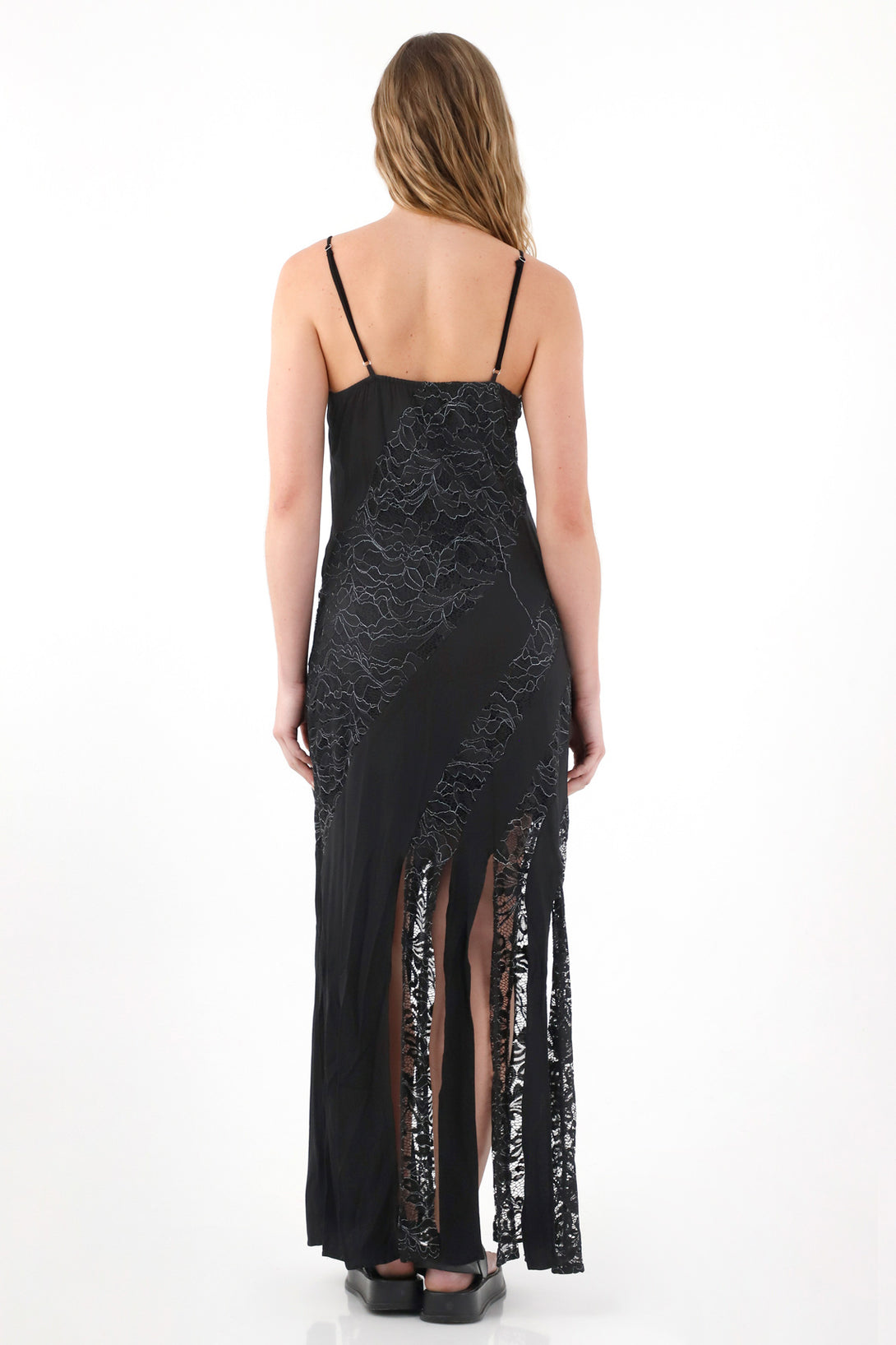 Women's Long Dress with Fabric Mix and Shine