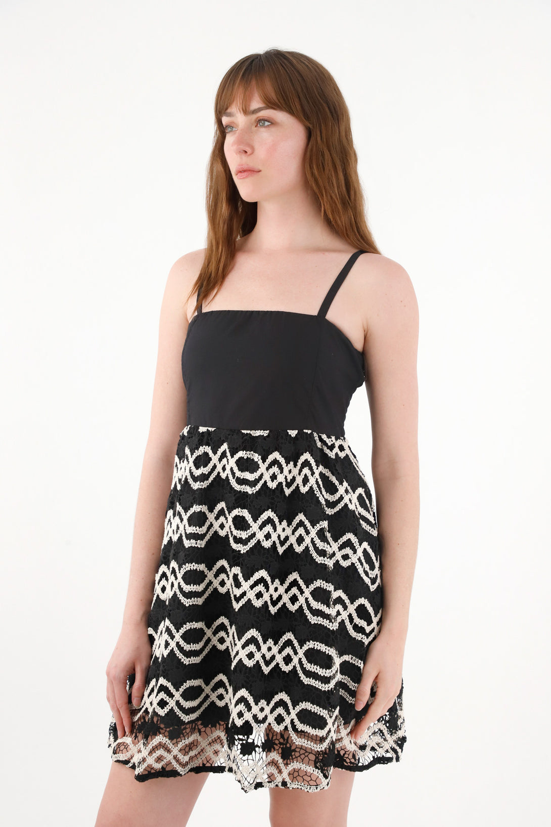 Women's Black Short Dress with Volume and Woven Skirt