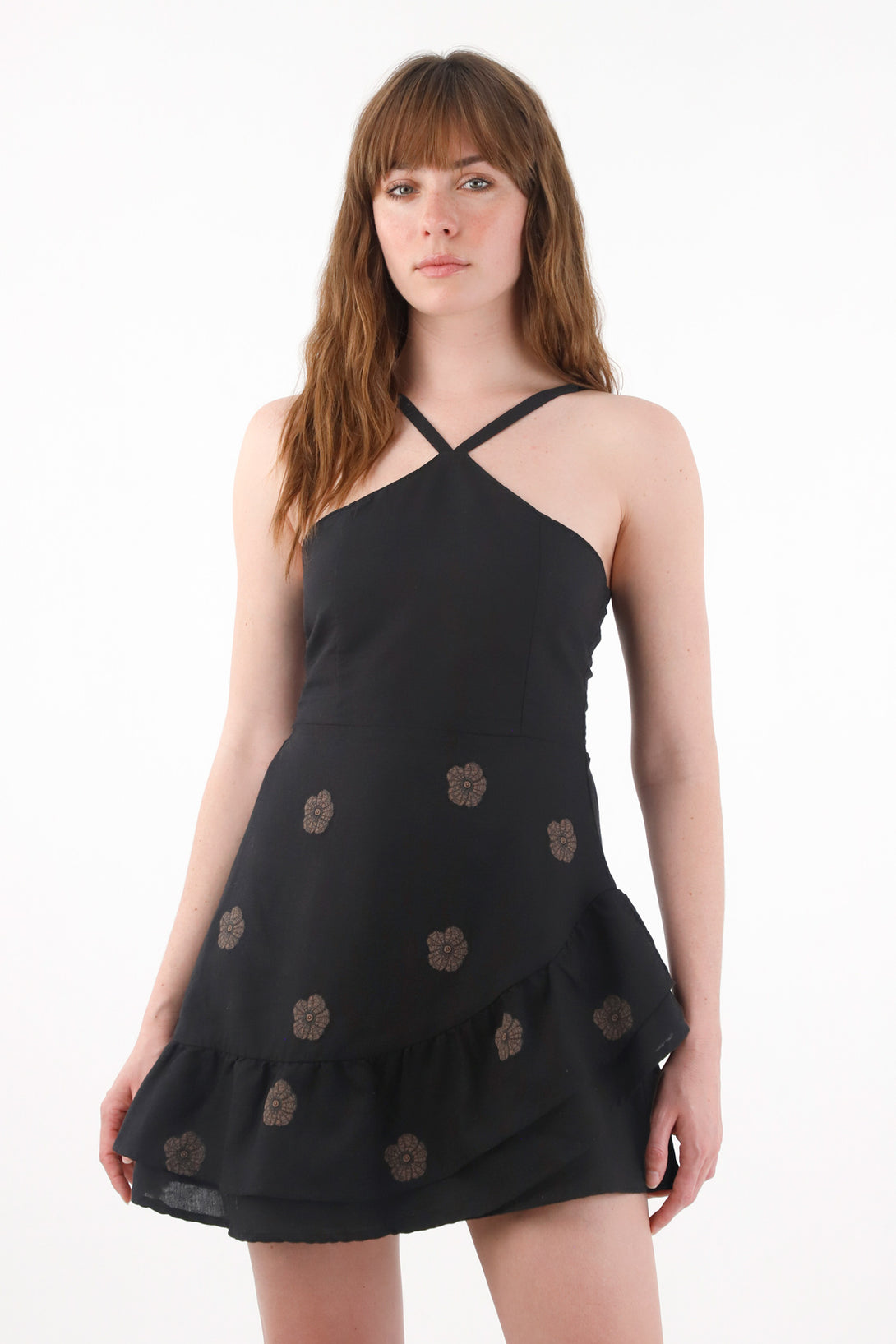 Women's Short Black Printed Dress
