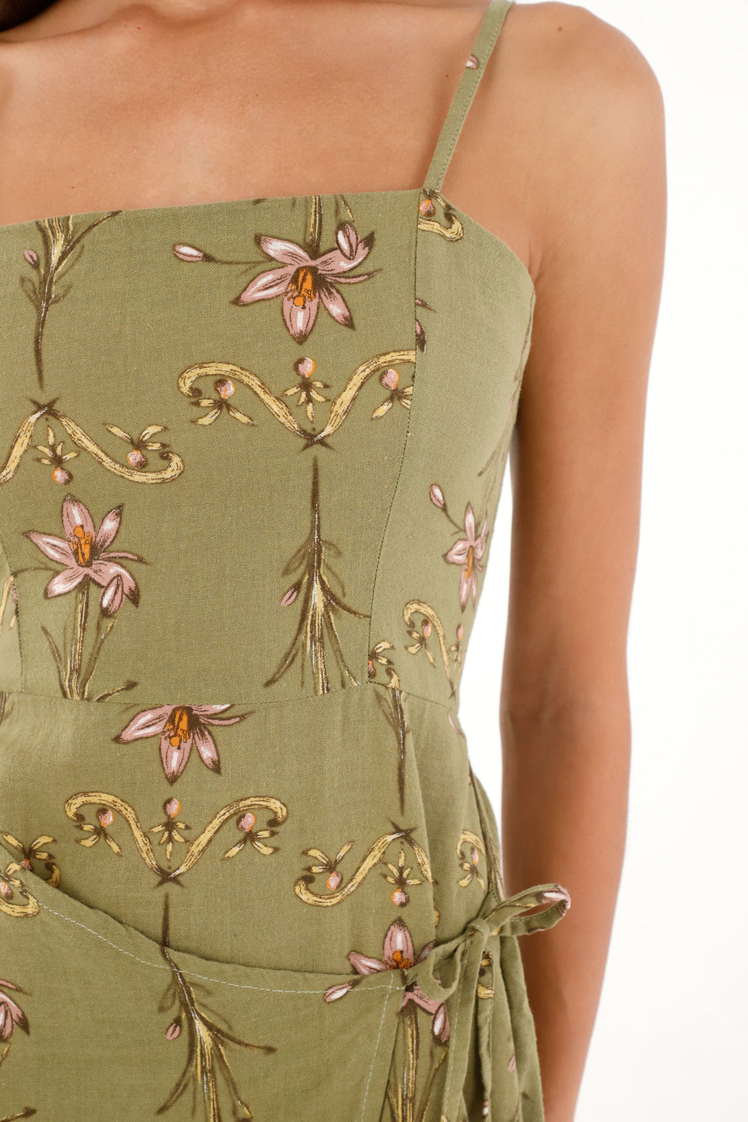 Vestido largo con estampado de flores verde para mujer