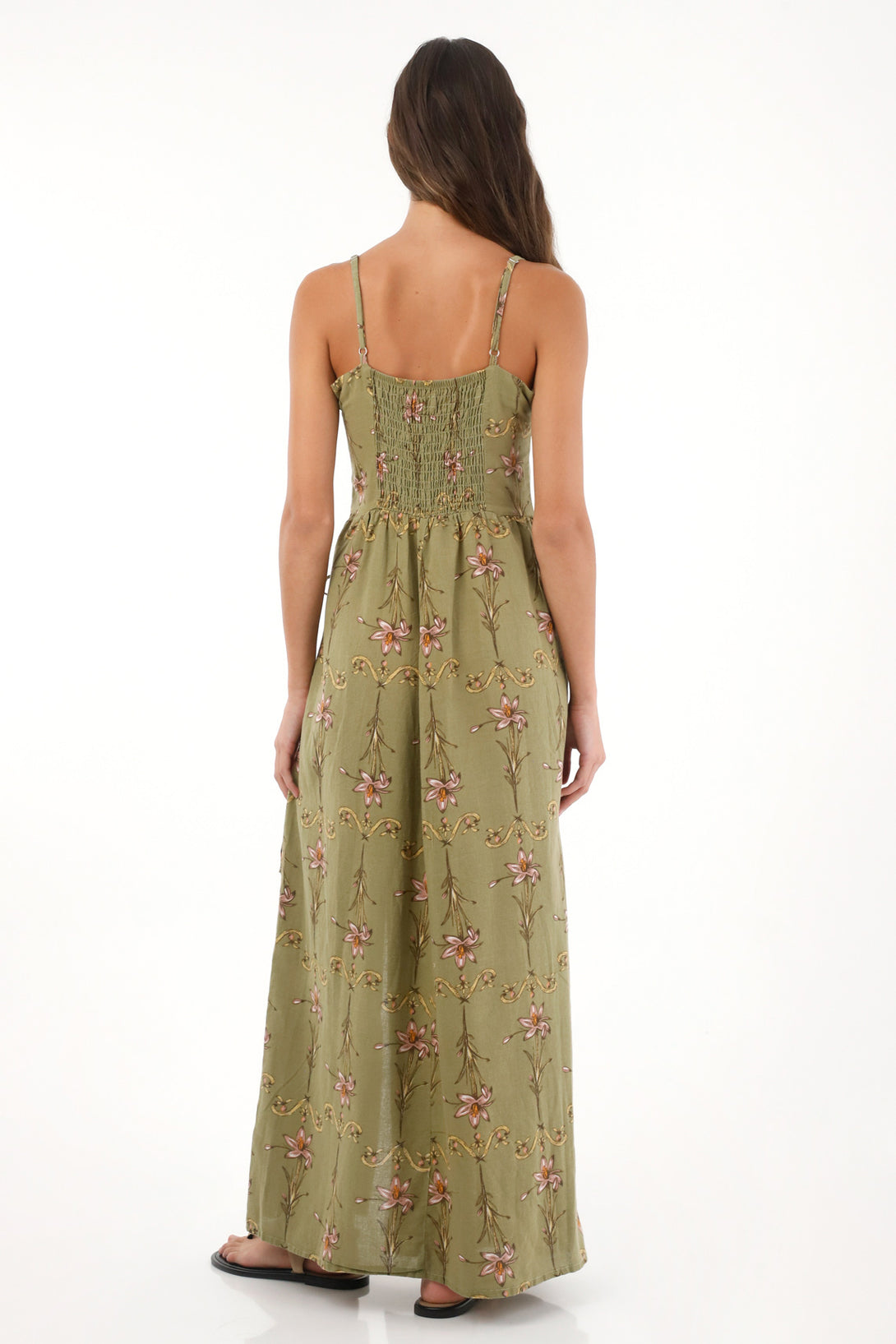 Vestido largo con estampado de flores verde para mujer