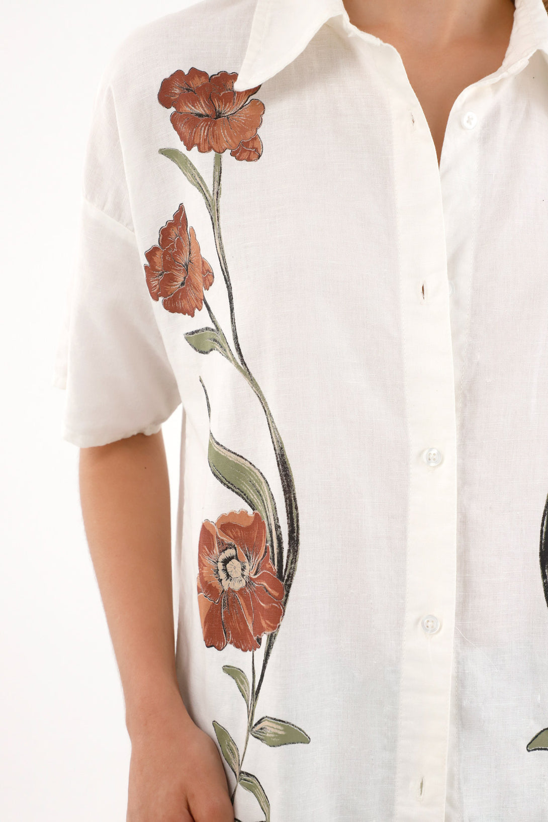 Vestido largo tipo camisa manga larga crudo para mujer