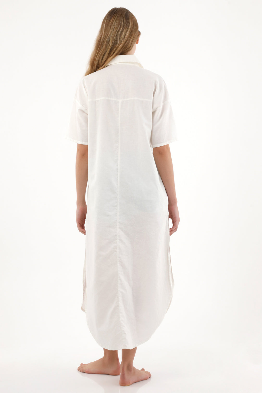 Vestido largo tipo camisa manga larga crudo para mujer