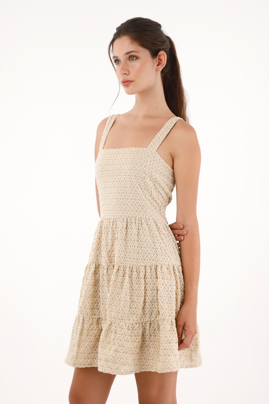 Women's Short Embroidered Dress in Cream