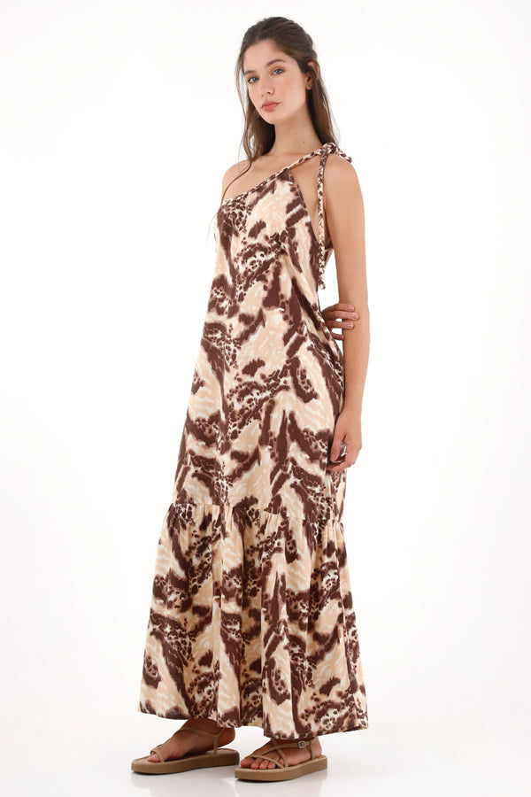 Women's One Shoulder Long Dress with Abstract Print