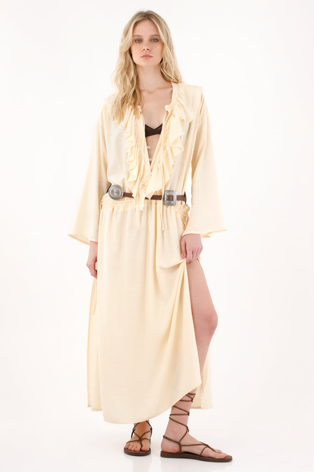 Women's Yellow Long V-Neck Dress