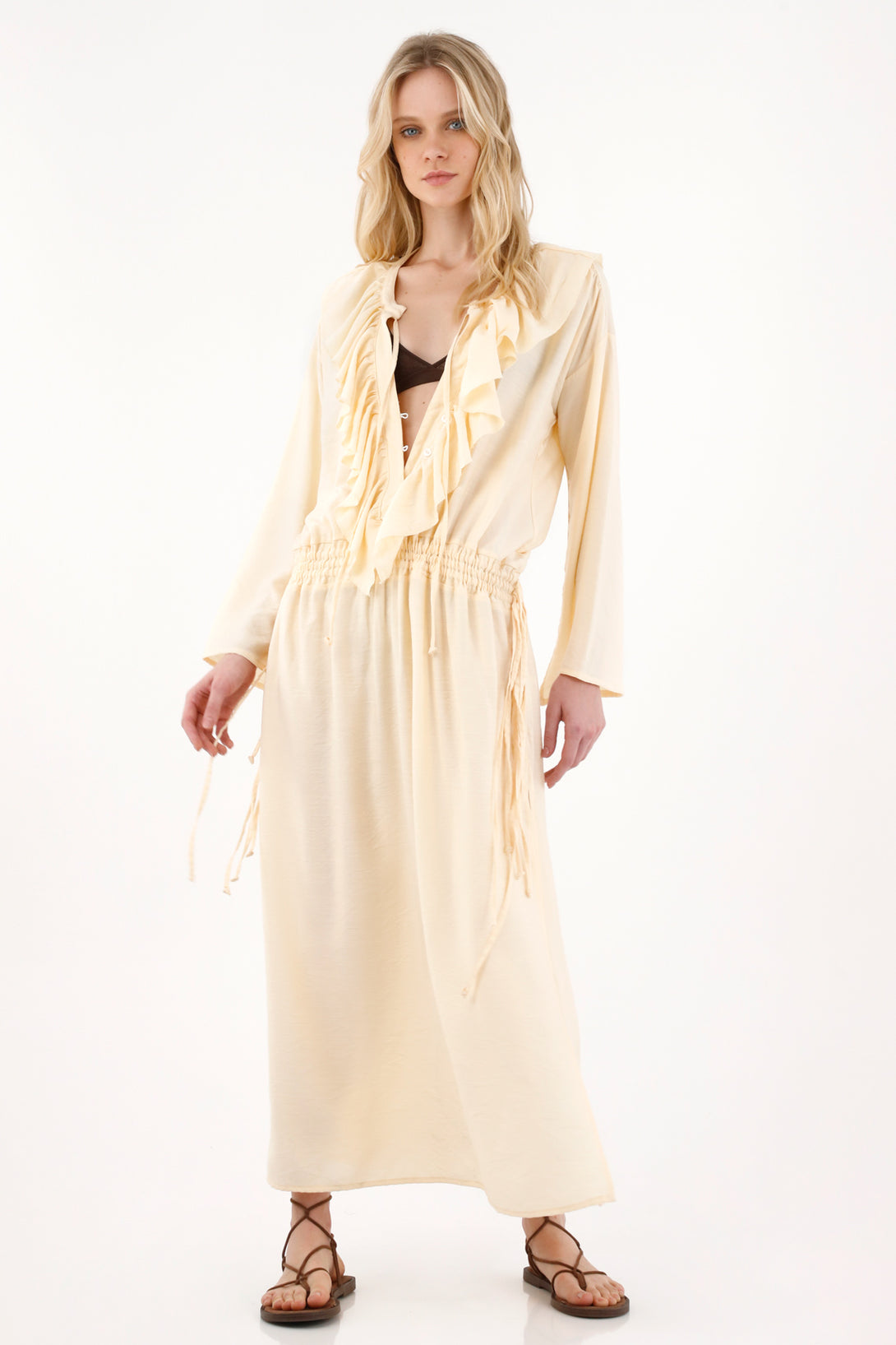Women's Yellow Long V-Neck Dress