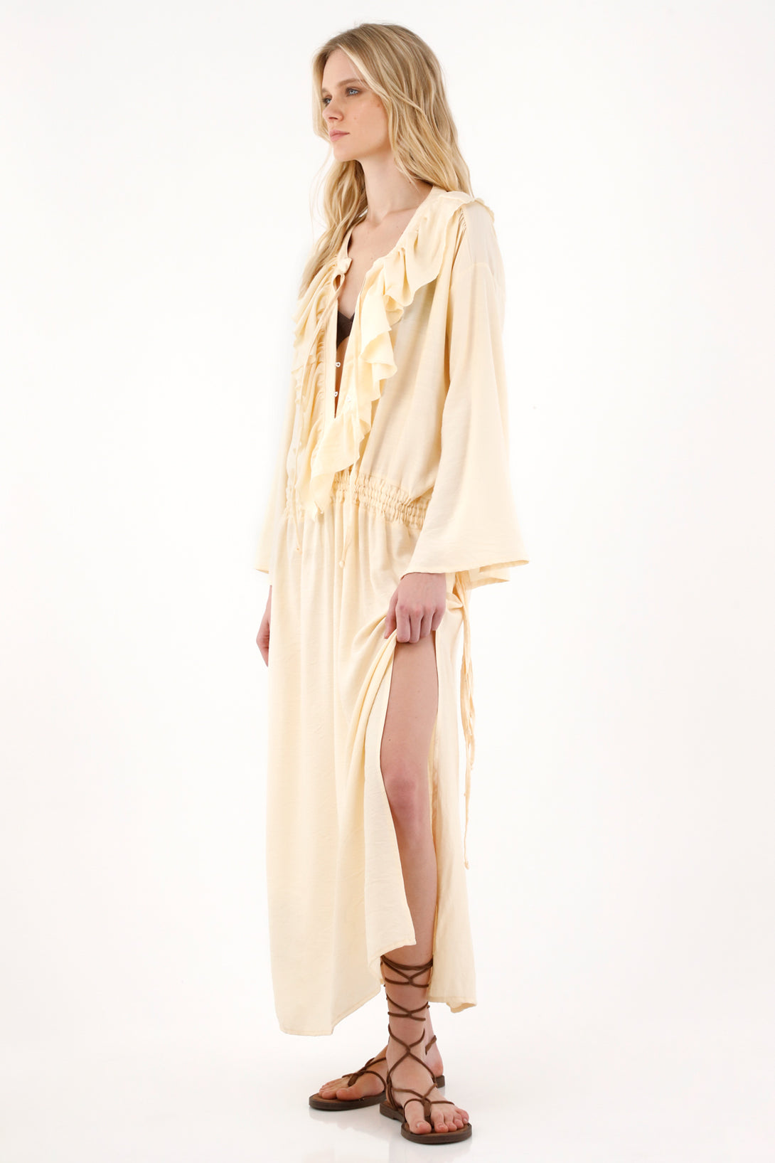 Women's Yellow Long V-Neck Dress