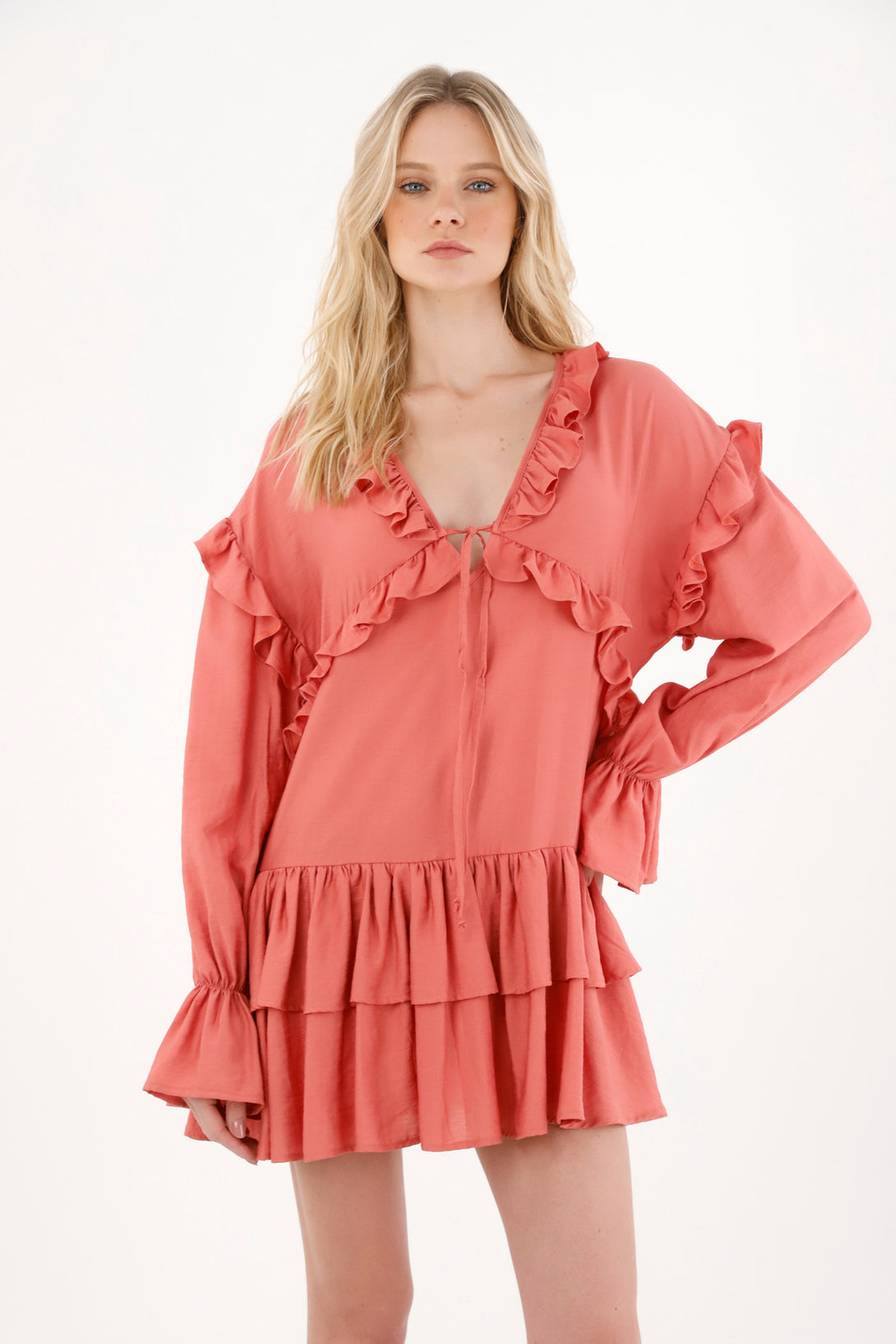 Women's Pink Short Dress with Ruffles