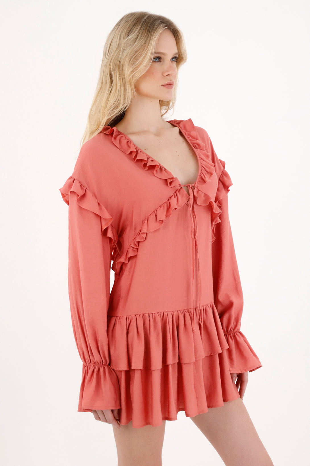 Women's Pink Short Dress with Ruffles