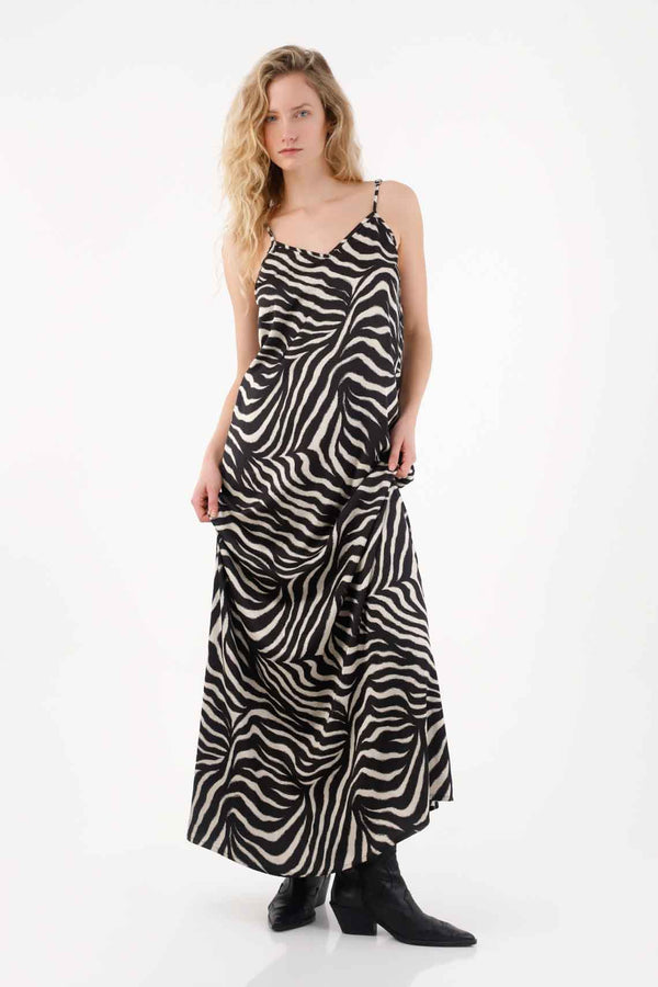 Long Satin Animal Print Dress for Women