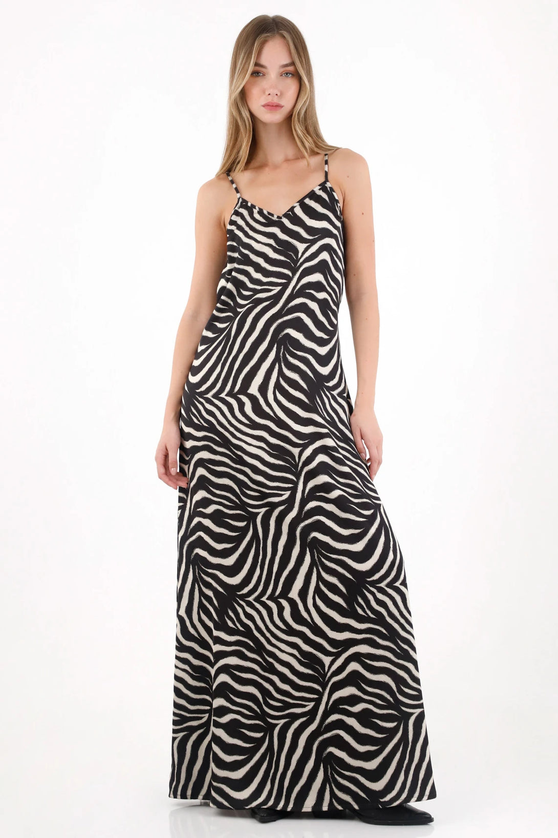 Long Satin Animal Print Dress for Women