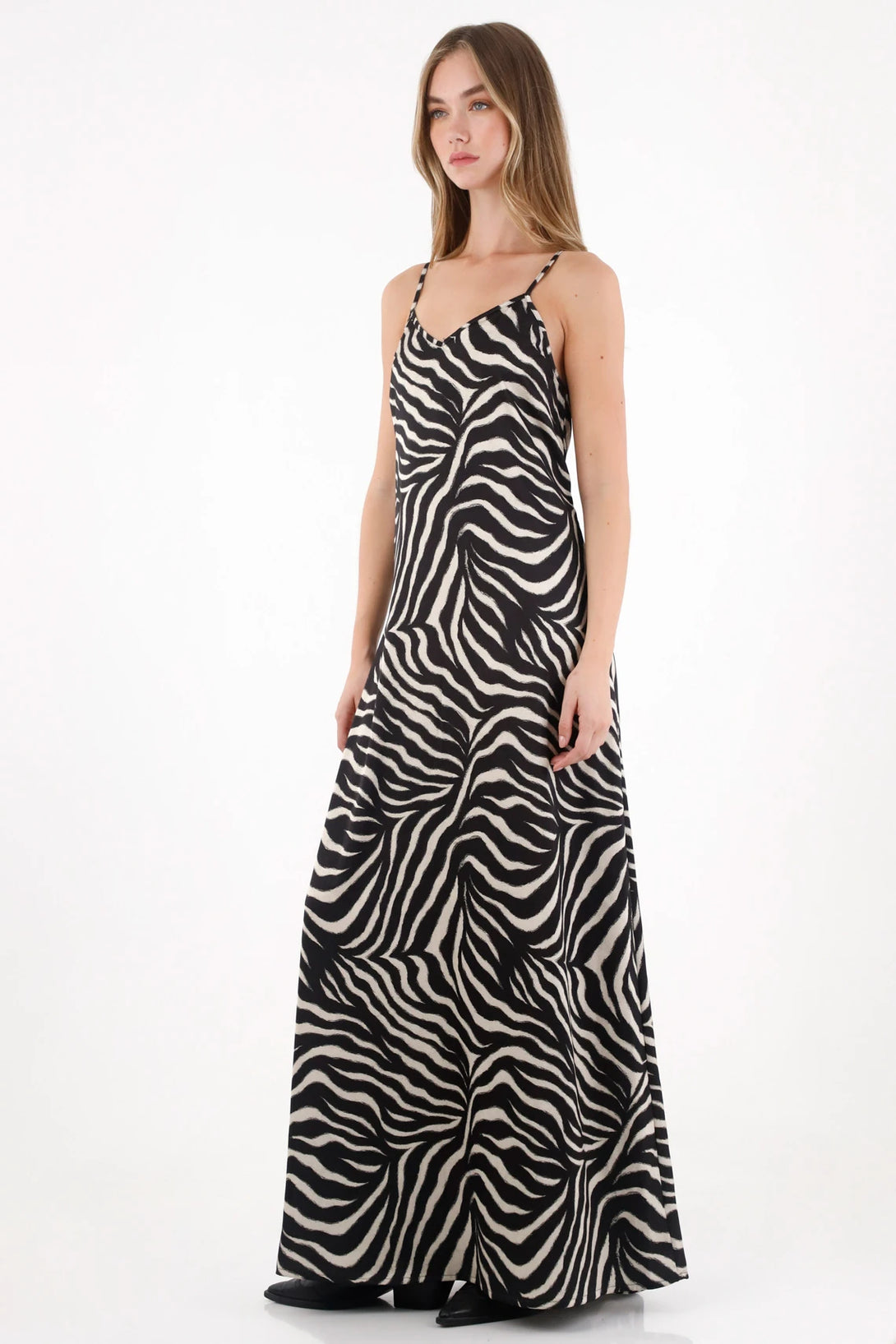 Long Satin Animal Print Dress for Women
