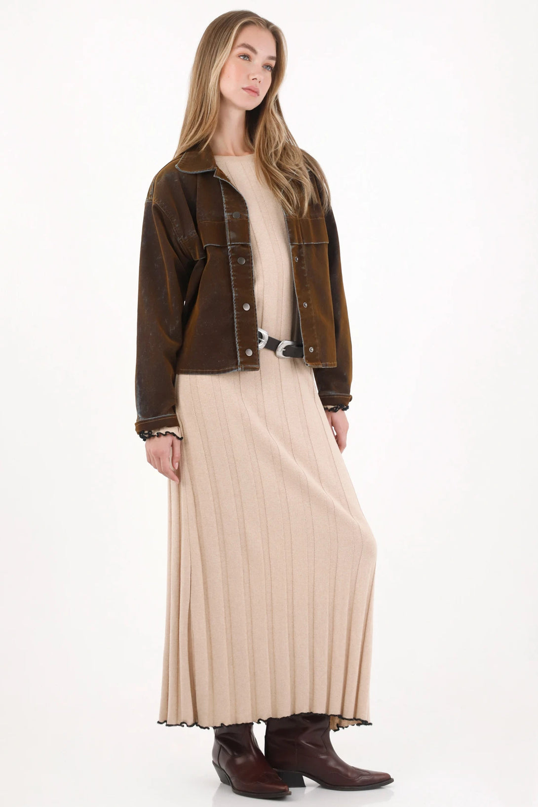 Vestido largo manga larga crudo para mujer