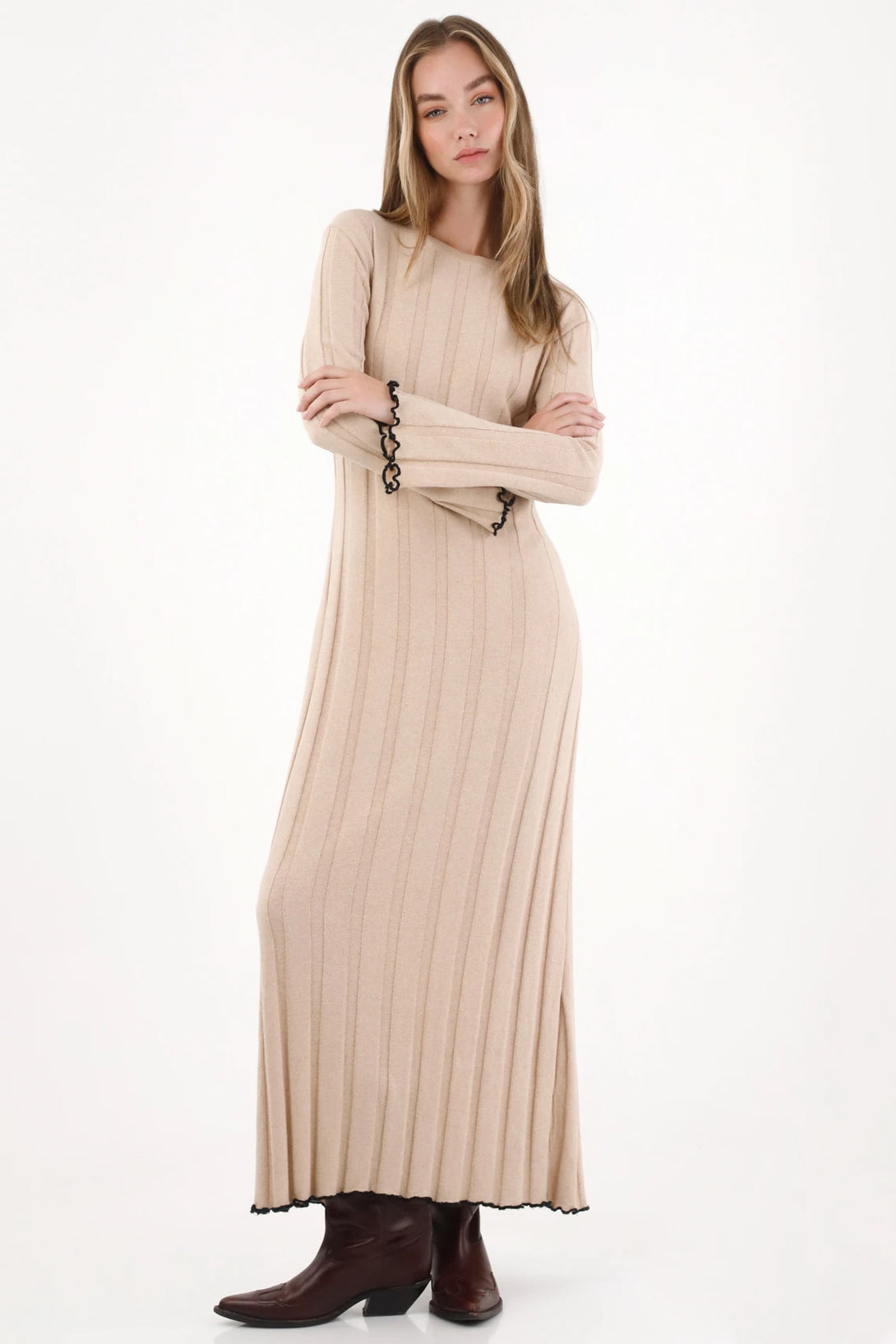 Vestido largo manga larga crudo para mujer