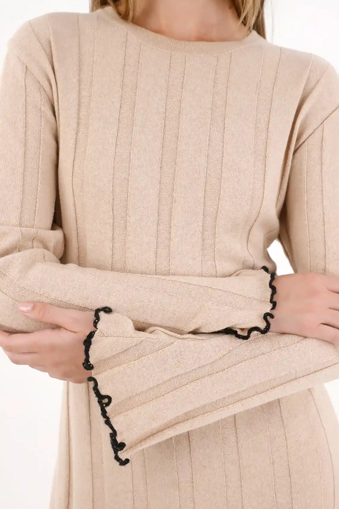 Vestido largo manga larga crudo para mujer