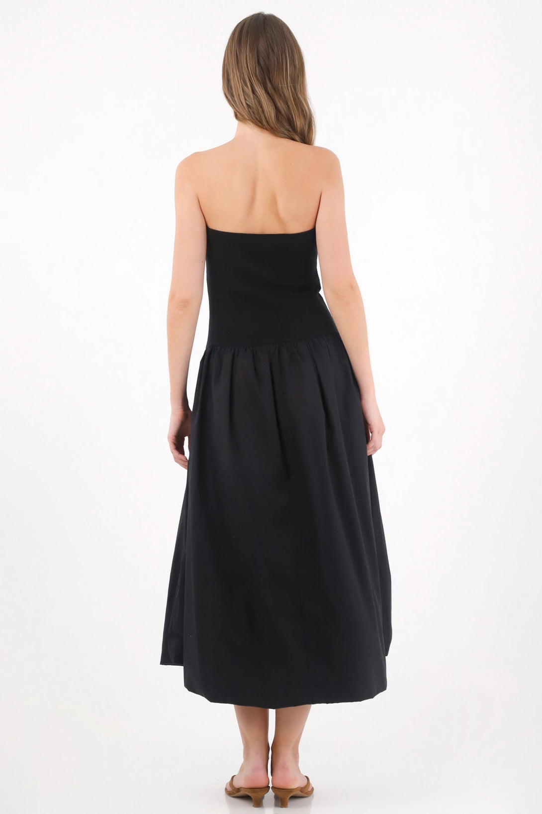 Long Strapless Balloon Silhouette Black Dress for Women