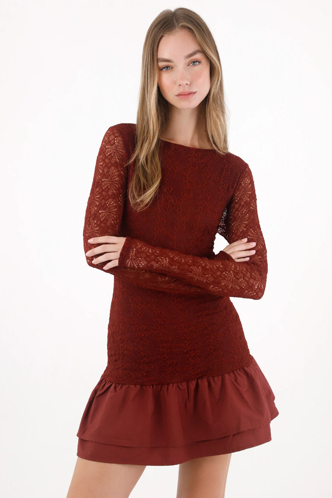 short burgundy lace dress Wine Red for Women – TNS Sleeve Style:Slight Flare (extends onto hand) Kimchi Blue Pink Ribbon Category: DRESS