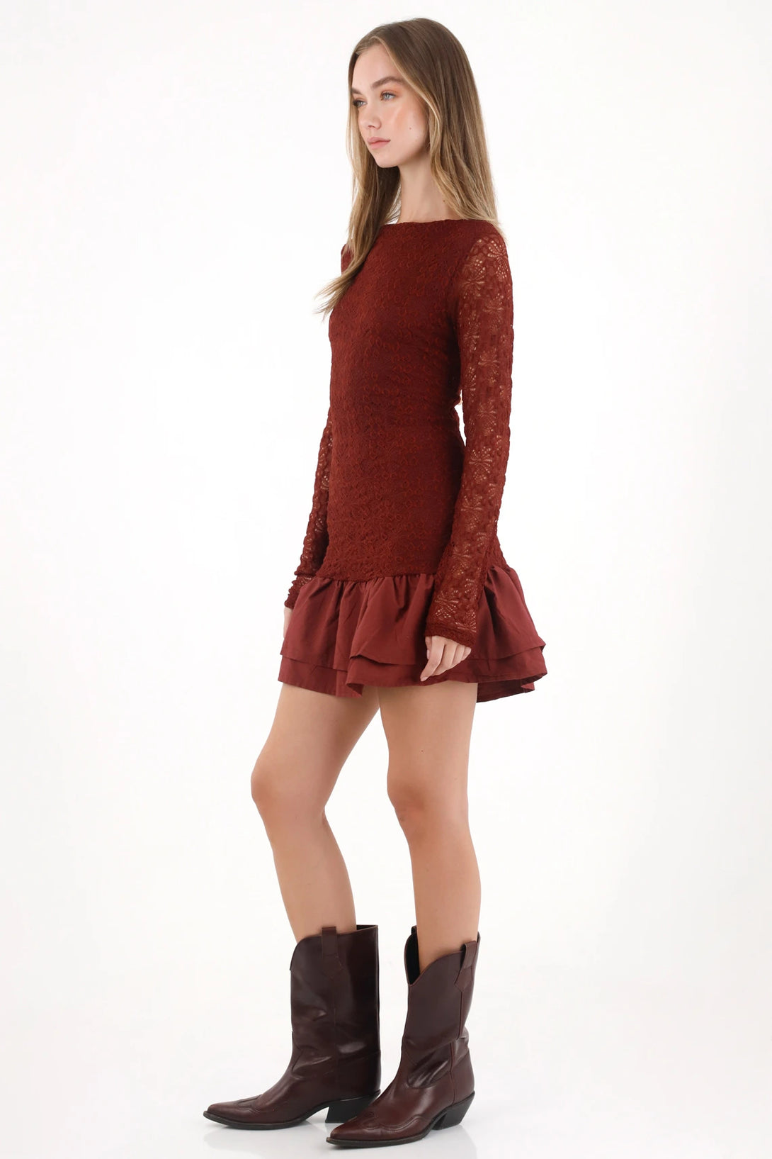 short burgundy lace dress Wine Red for Women – TNS Color:#43-Pine Green Material:Eyelet allowing you to move Rebekah Mini Dress