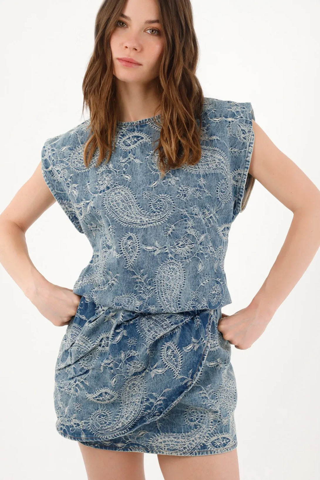 short tulip dress Tulip Print Short Puff Sleeve Mini Dress "LT Blue"